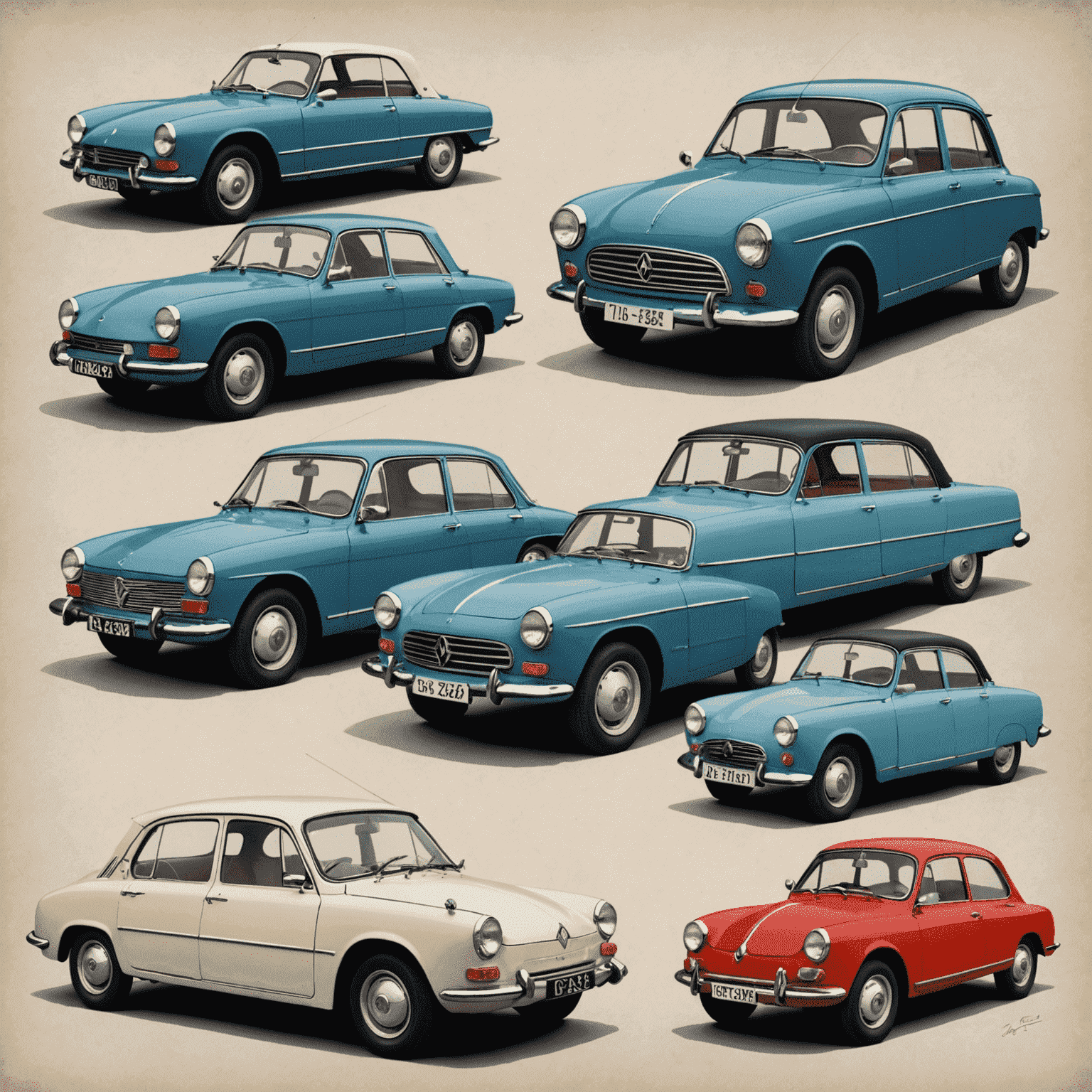 Collage de voitures françaises emblématiques, montrant des modèles classiques de Renault, Peugeot et Citroën