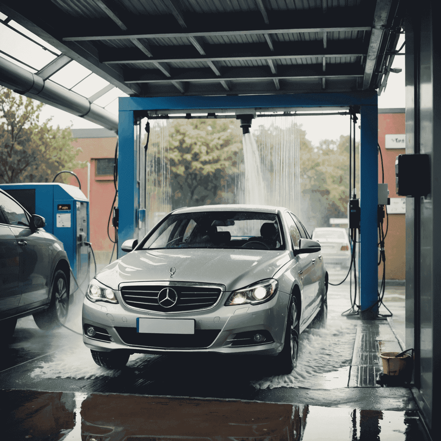 Voiture en cours de lavage dans un lave-auto automatique